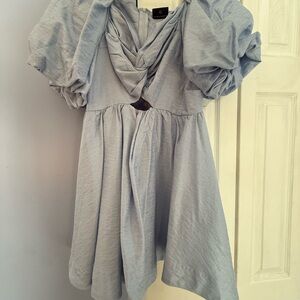 Light Blue Puff Sleeve Twist Front Mini Dress Size Large